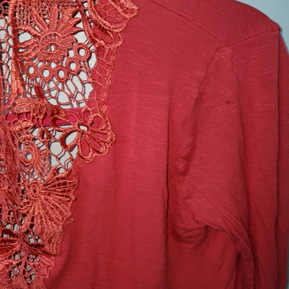 Salmon Colored Long Sleeve Lace Cardigan Boho - Picture 6 of 6